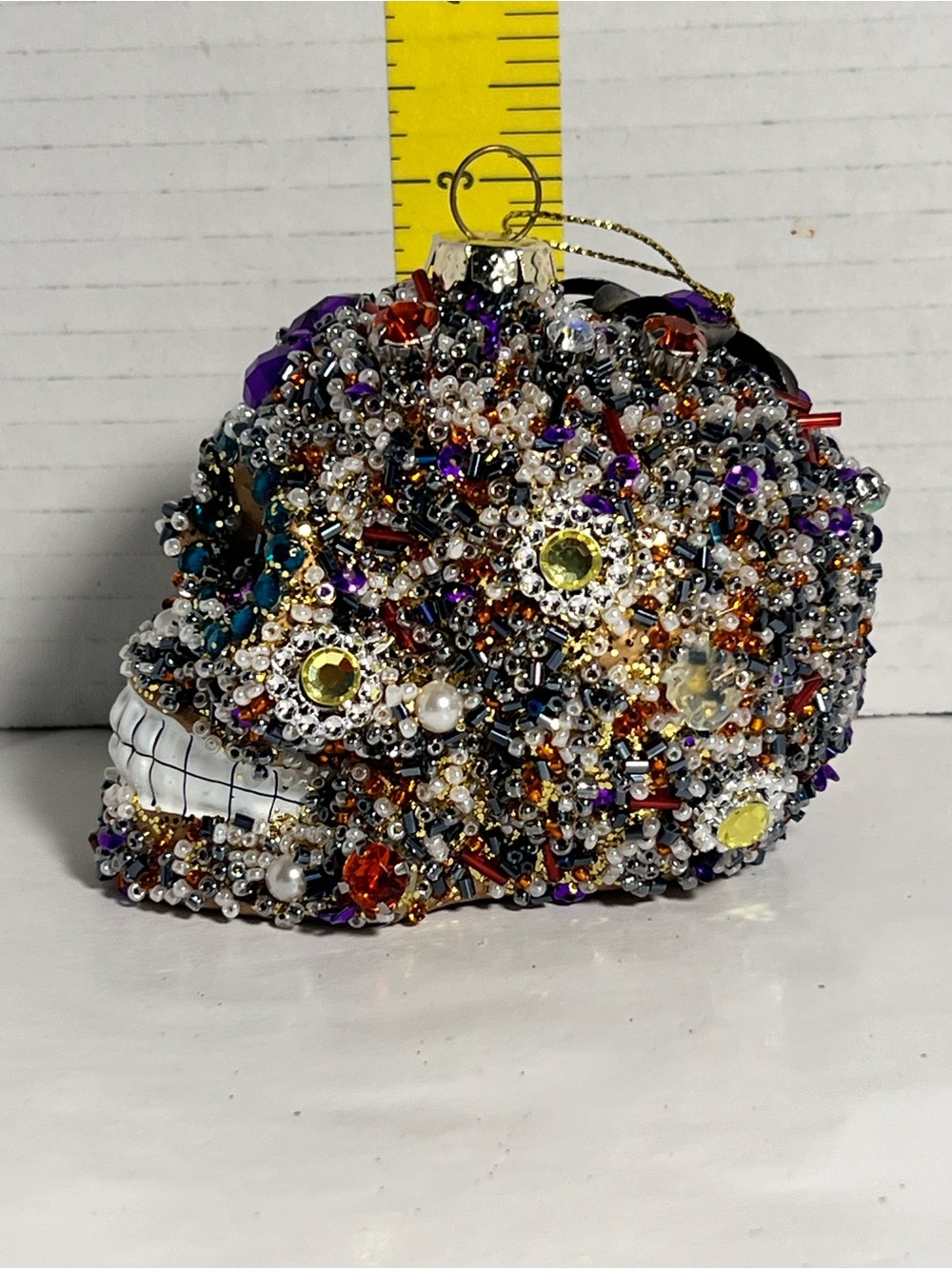 Pier 1 Beaded Multicolor Skull Ornament